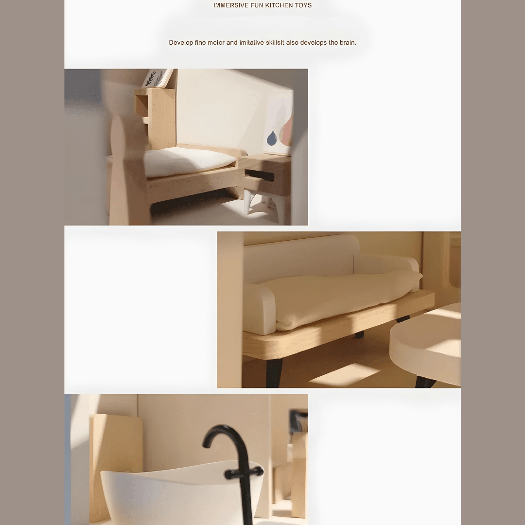 Premium wooden dollhouse with furniture set – natural wood finish