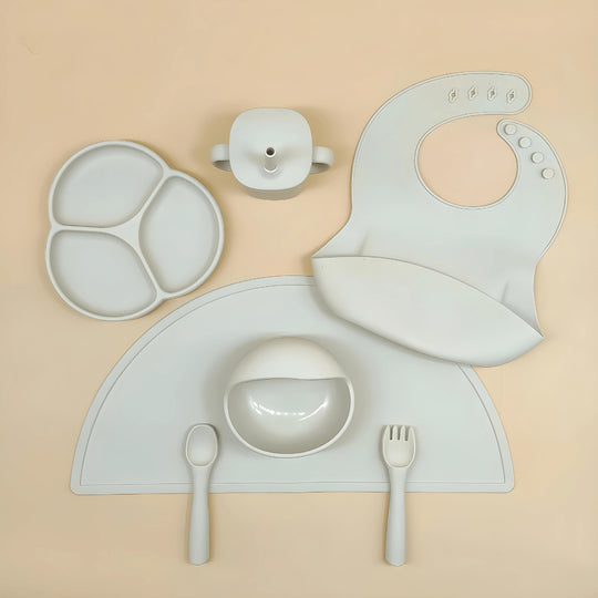 Eenvoudige Warmgrijze Super Premium Siliconen Voedingsset 6-in-1