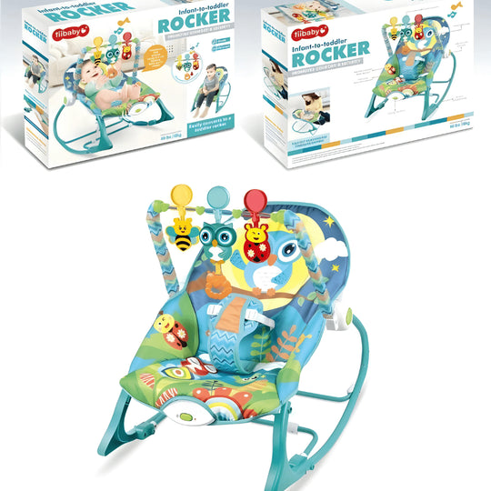 كرسي هزاز/قافز للأطفال الرضع والأطفال الصغار أزرق أو وردي - تصميم بومة