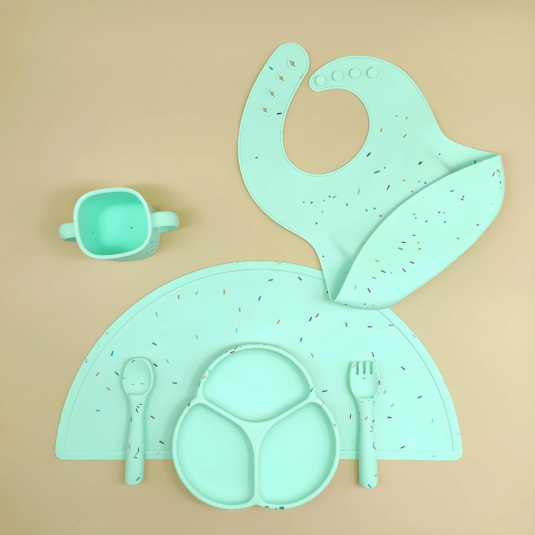 Dotted Mint 5 In 1 Premium Silicone Feeding Set