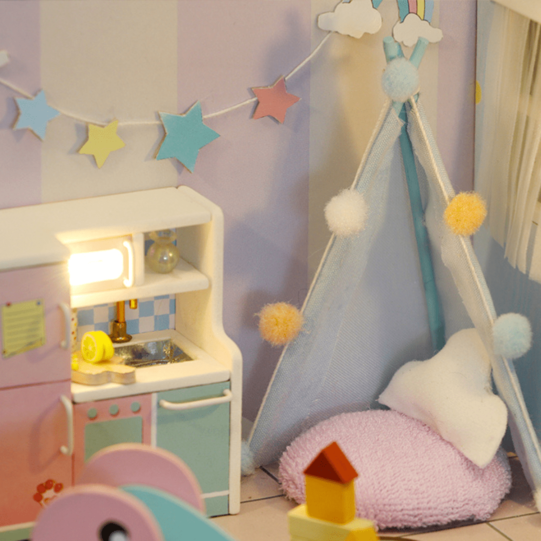 DIY Sweet Dream Bedroom – Miniature Dollhouse with LED & Furniture