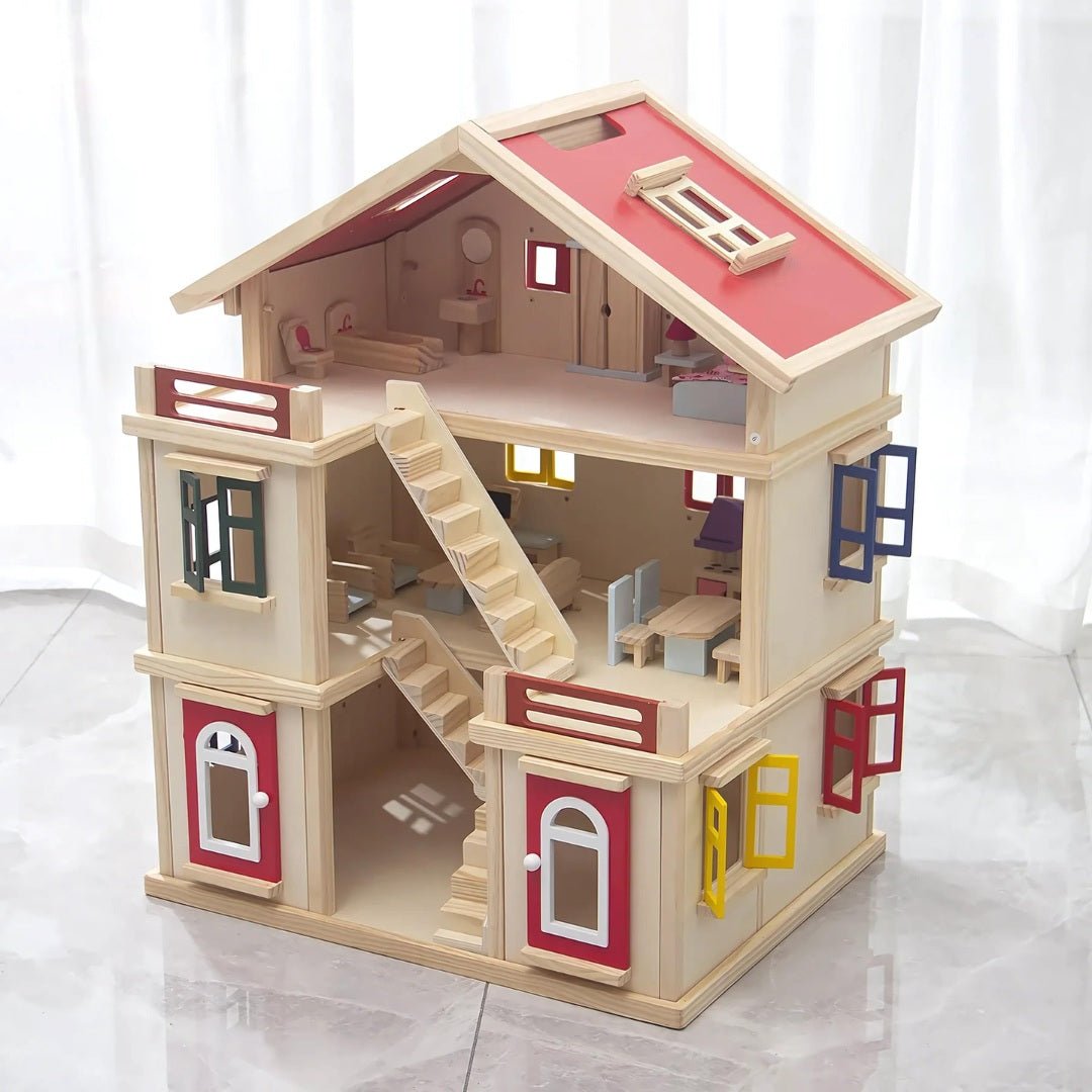 Groot Houten Poppenhuis met Meubels en Accessoires - Speelgoed | Poppenhuizen Groot Houten Poppenhuis met Meubels en Accessoires - Speelgoed | Poppenhuizen