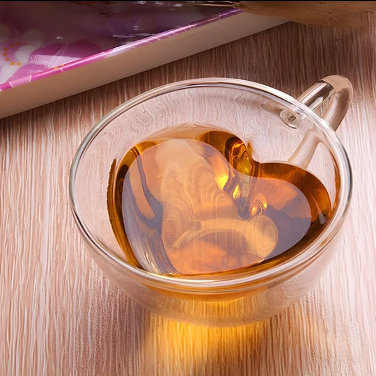 Heart Shaped Double Wall Glass Mug | European Household