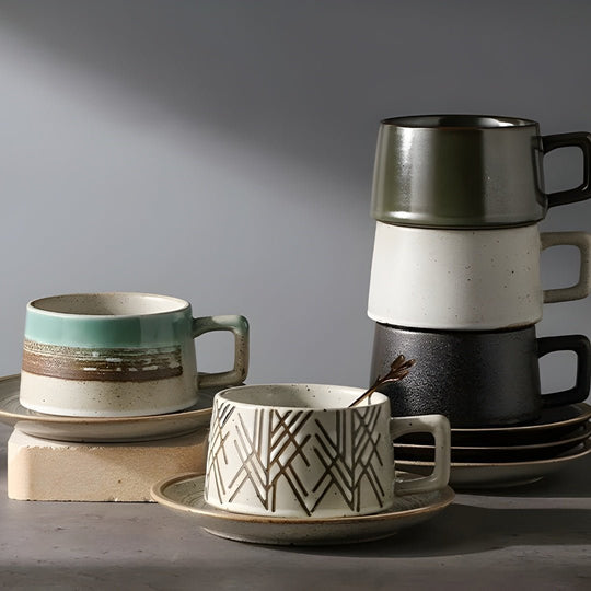 Elegante 250ml Retro Aardewerk Kop en Schotel