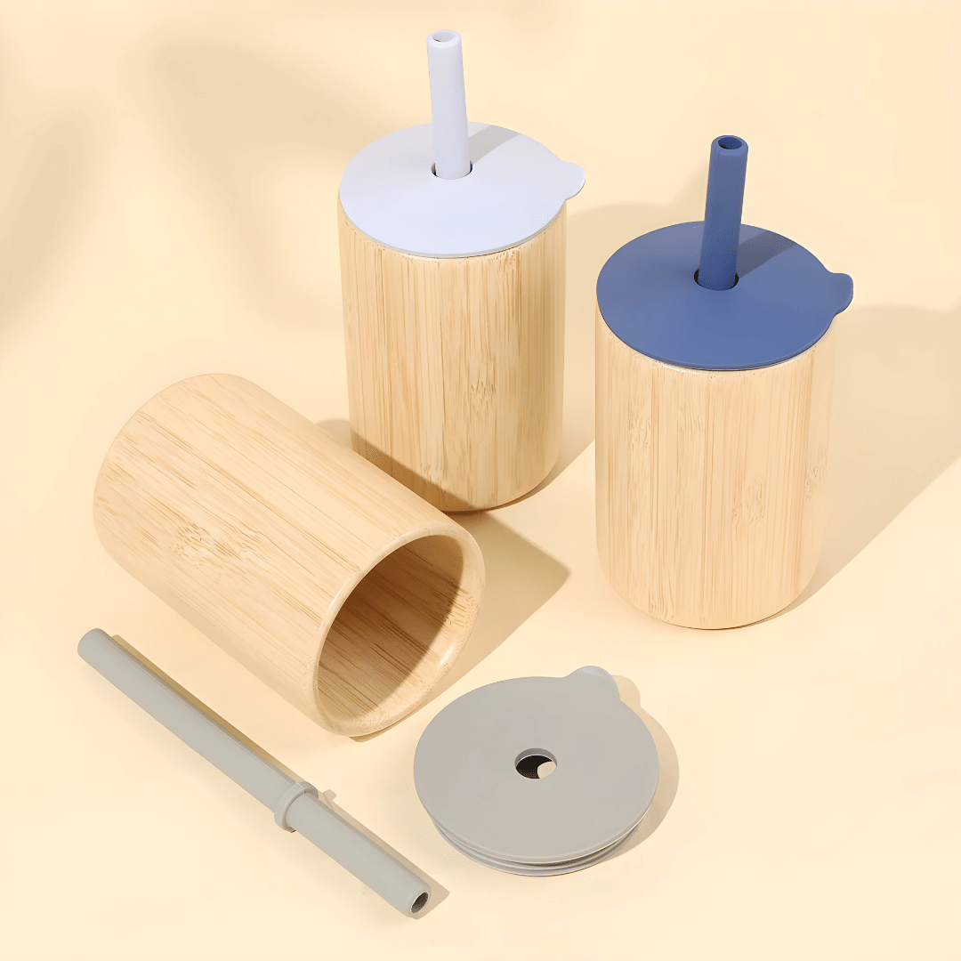 BPA-Free Bamboo Sippy Cup with Silicone Straw 150ML