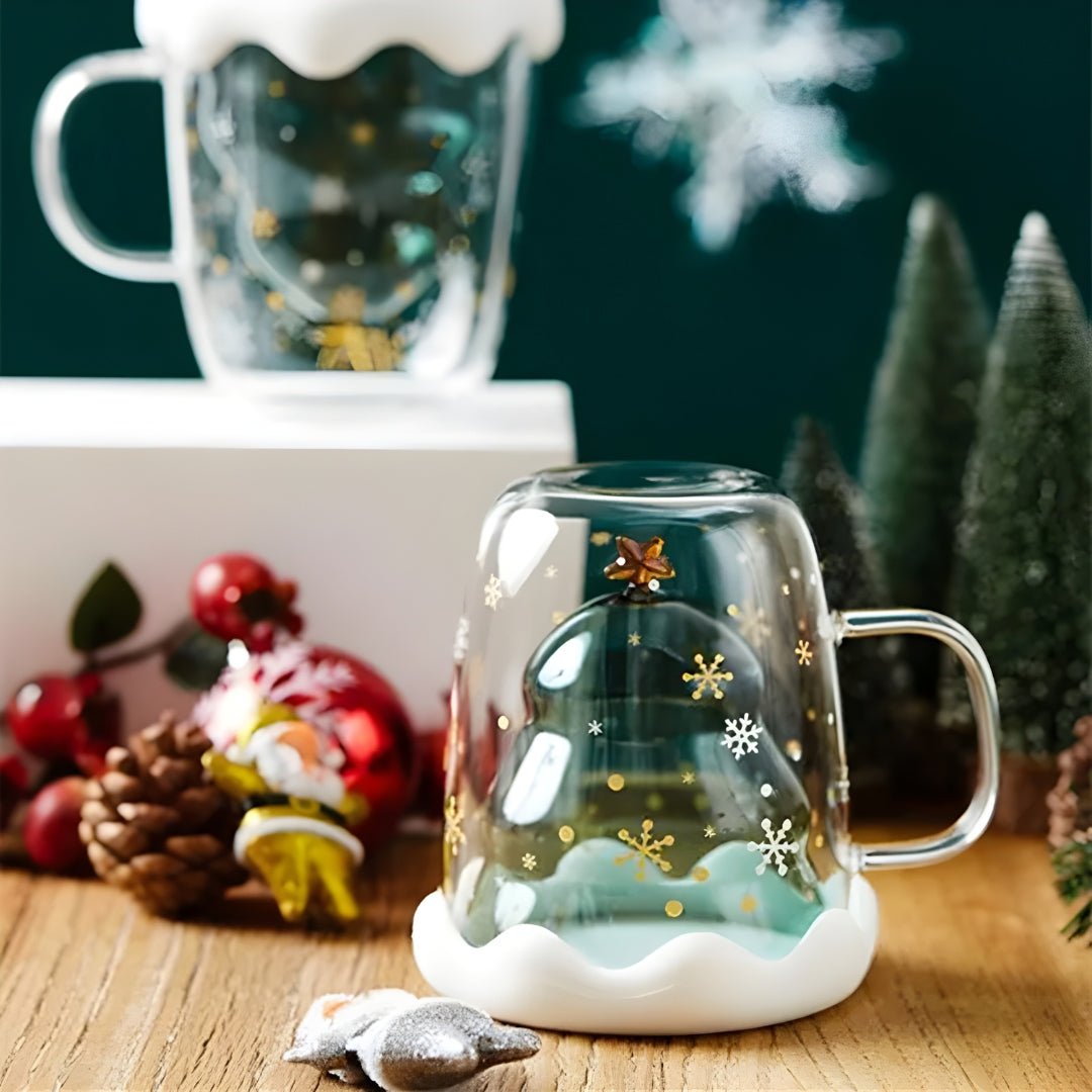 Premium kerst dubbelwandig glas met onderzetter 300 ml