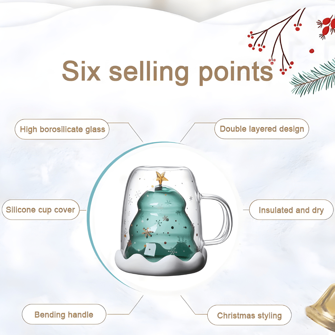 Premium kerst dubbelwandig glas met onderzetter 300 ml