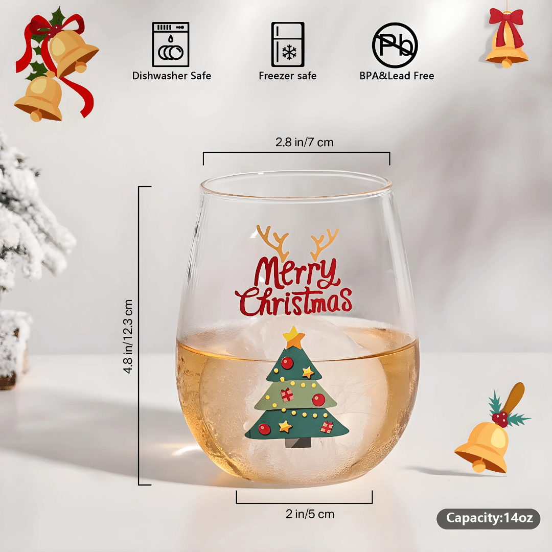 Bedrukt kerstthema, steelloos glazen kopje 420 ml