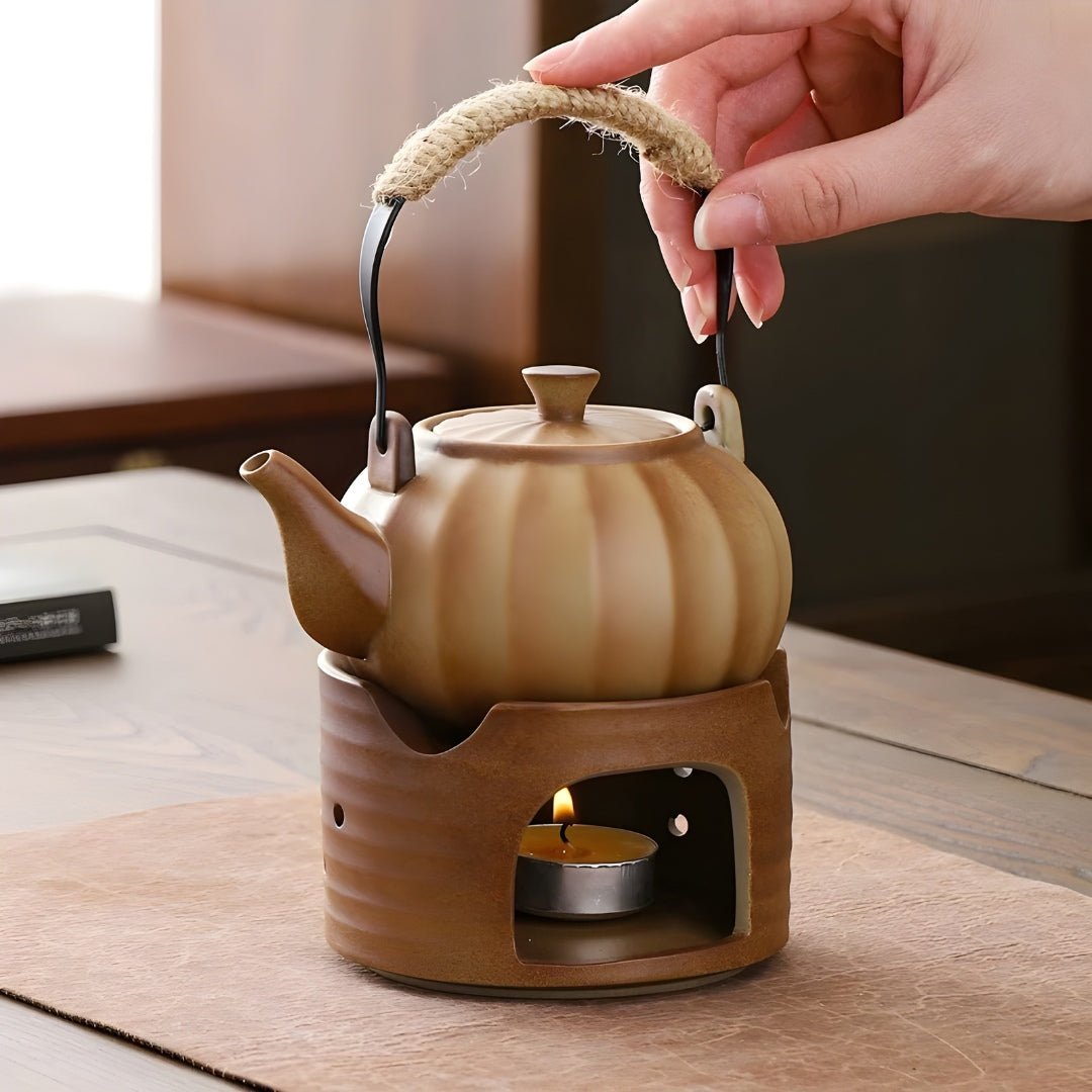 Set van theepot en kaarsenwarmer van steengoed, 330 ml