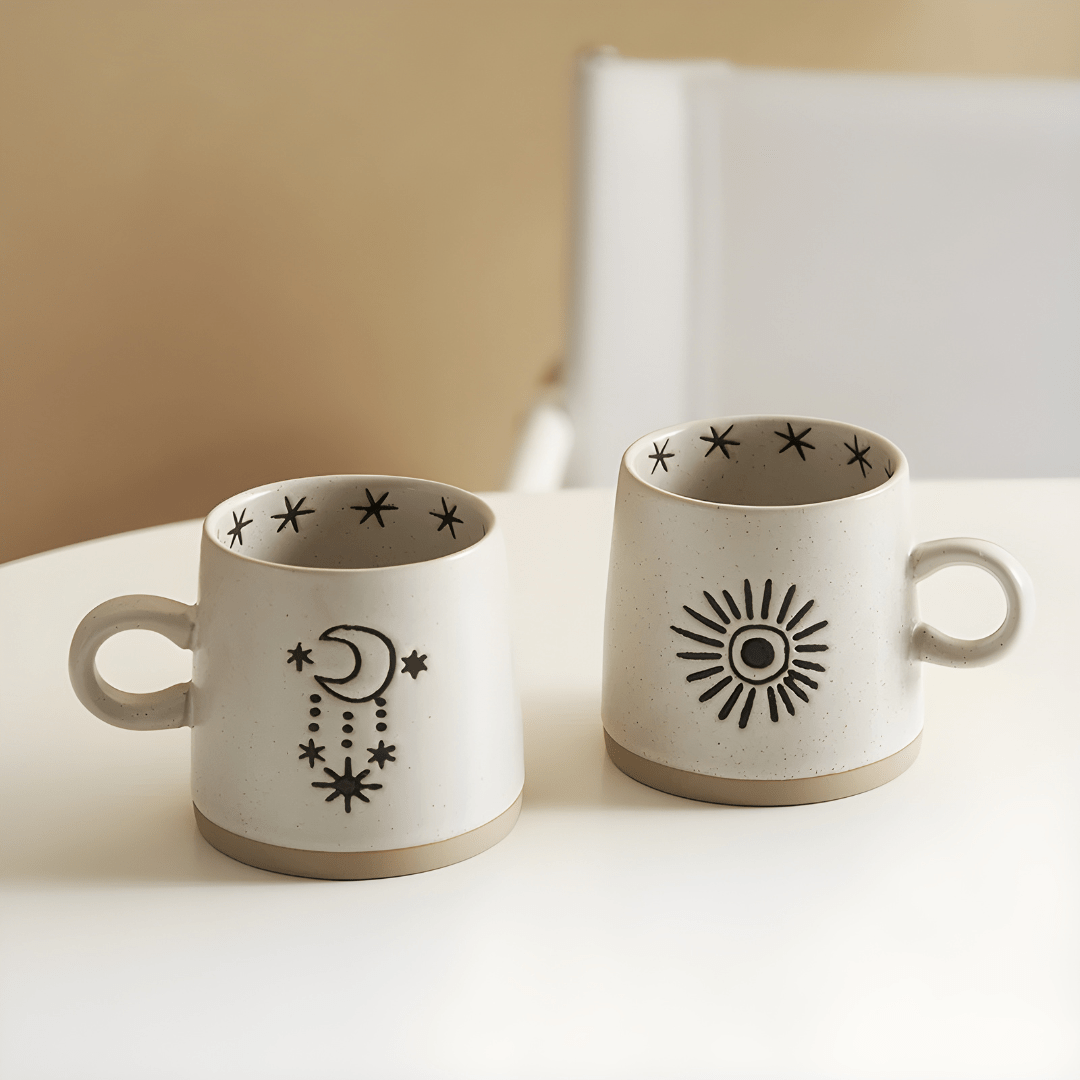 Handmade 300ml stoneware coffee mug with polka dot design – premium ceramic cup for tea or coffee, durable & stylish, available in Beirut Lebanon.
