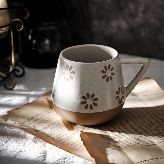 Handmade 300ml stoneware coffee mug with polka dot design – premium ceramic cup for tea or coffee, durable & stylish, available in Beirut Lebanon.