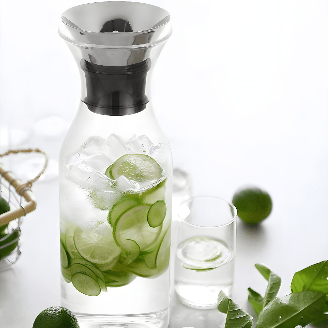 1700ml borosilicate glass carafe with stainless steel flip-top lid – available in Lebanon