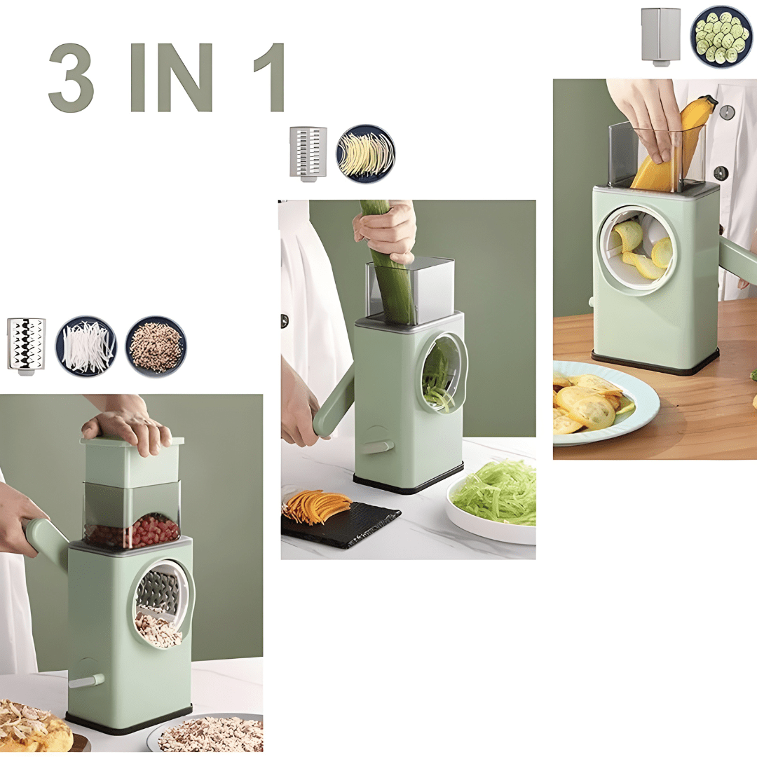 3-in-1 vegetable slicer with stainless steel drum blades for Lebanese kitchens