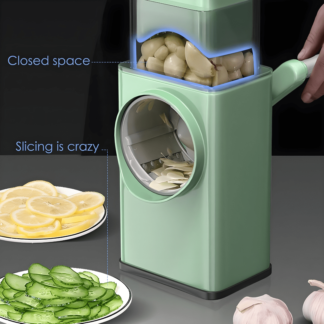 3-in-1 vegetable slicer with stainless steel drum blades for Lebanese kitchens