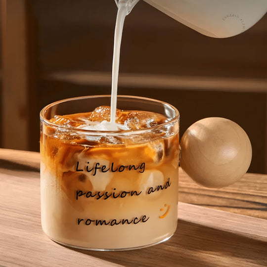 500ml heat-resistant glass mug with wooden handle and bamboo coaster