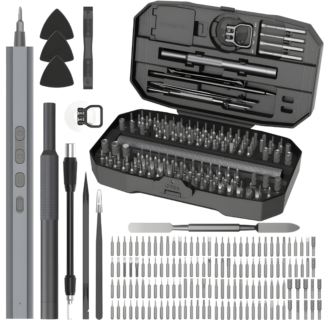 153-in-1 cordless electric magnetic screwdriver repair set with 140 bits, LED lights, USB-C charging – ideal for electronics and DIY projects