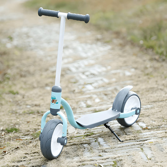 Adjustable height kids scooter with rear brake and metal frame, suitable for ages 3 to 6, available in two colors.