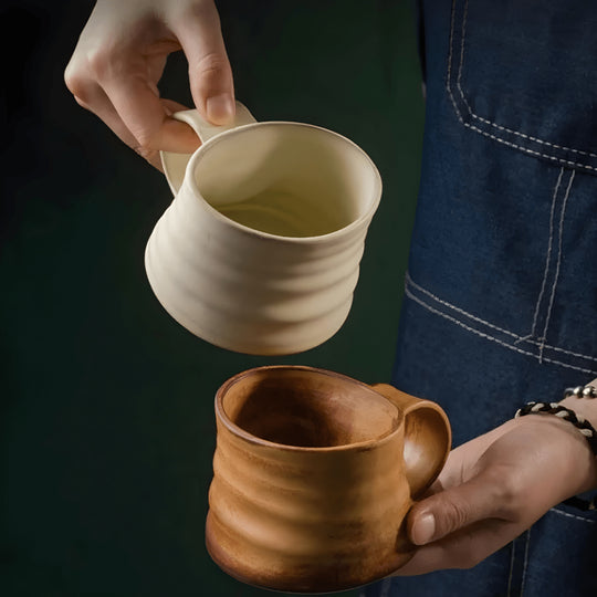 Rustic Handmade Ceramic Mug – 250ml Artisan Coffee or Tea Cup with Sculpted Handle