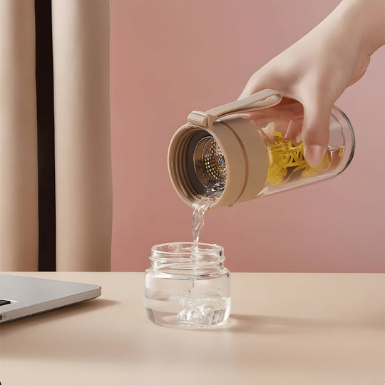 400ml Double-Layer Glass Tea Infuser Bottle with Portable Handle – Heat-Resistant Design