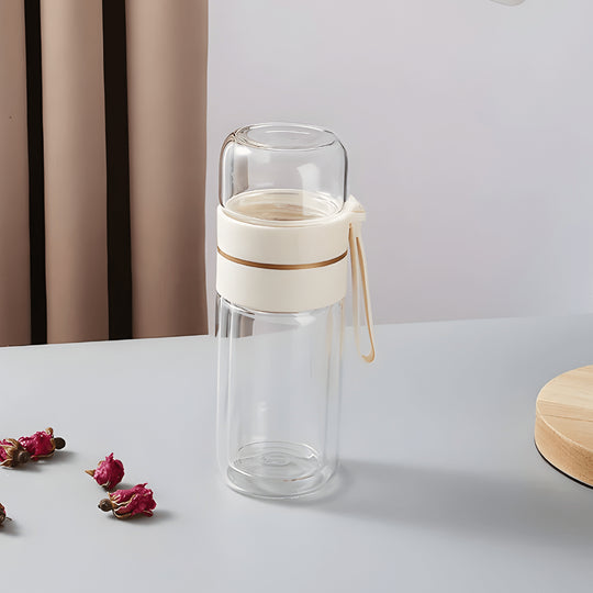 400ml Double-Layer Glass Tea Infuser Bottle with Portable Handle – Heat-Resistant Design