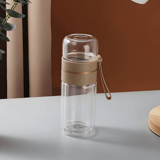 400ml Double-Layer Glass Tea Infuser Bottle with Portable Handle – Heat-Resistant Design