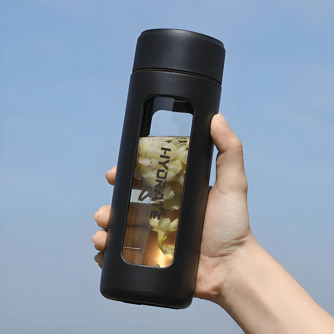 360ml Borosilicate Glass Tea Infuser Bottle – Double-Wall with Durable PP Shell