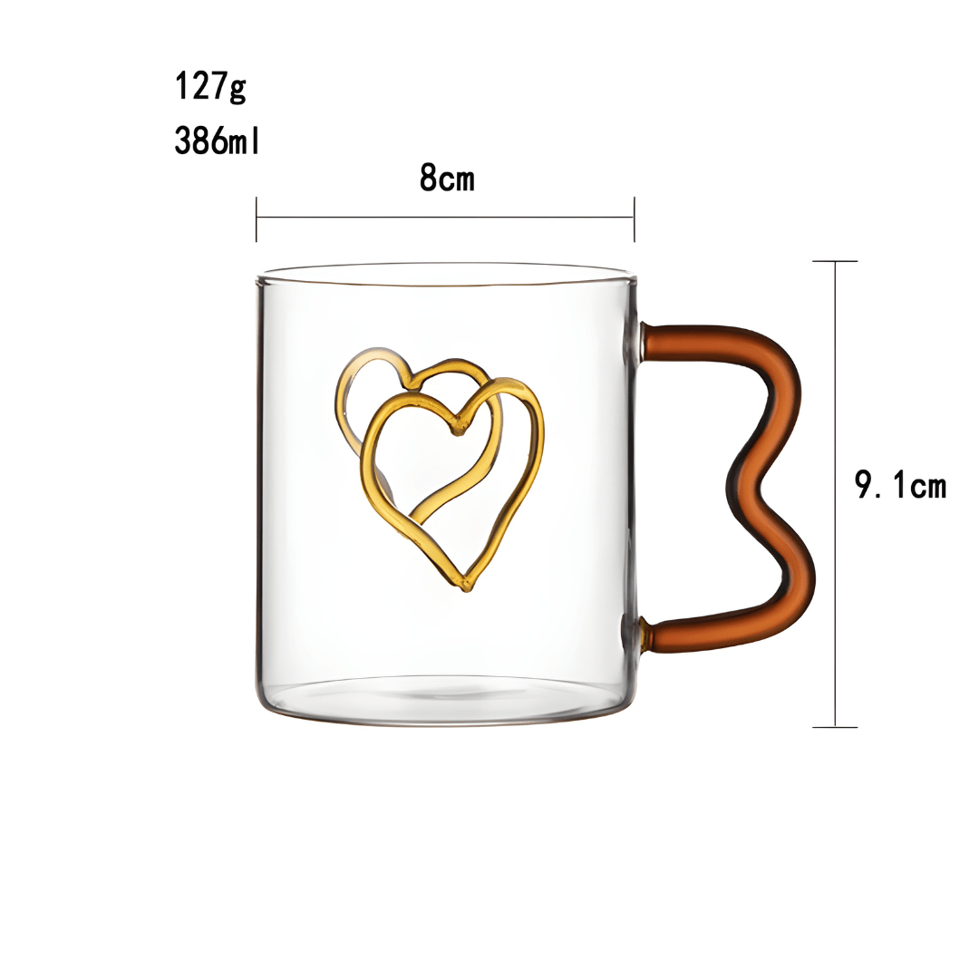 380ml Heart-Shaped Clear Glass Mug with Wavy Handle