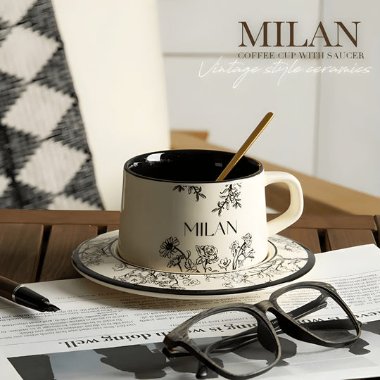 Vintage ceramic coffee cup with saucer and spoon – Beirut Lebanon