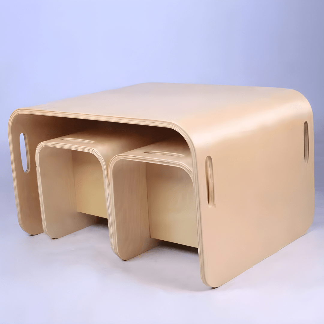 Multifunction birch wood Montessori table and chair set for kids – natural finish, safe design