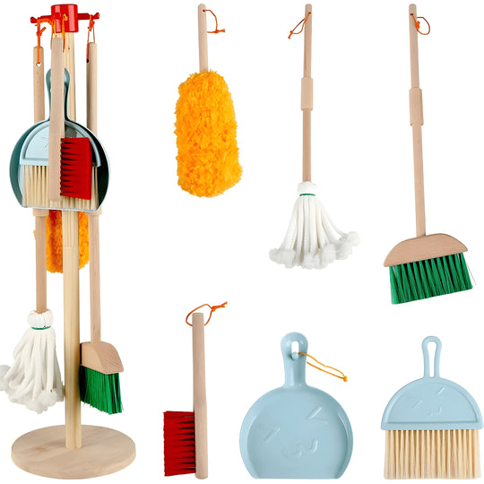 Wooden kids cleaning toy set with broom, mop, and dustpan – pretend play set for toddlers in Beirut Lebanon