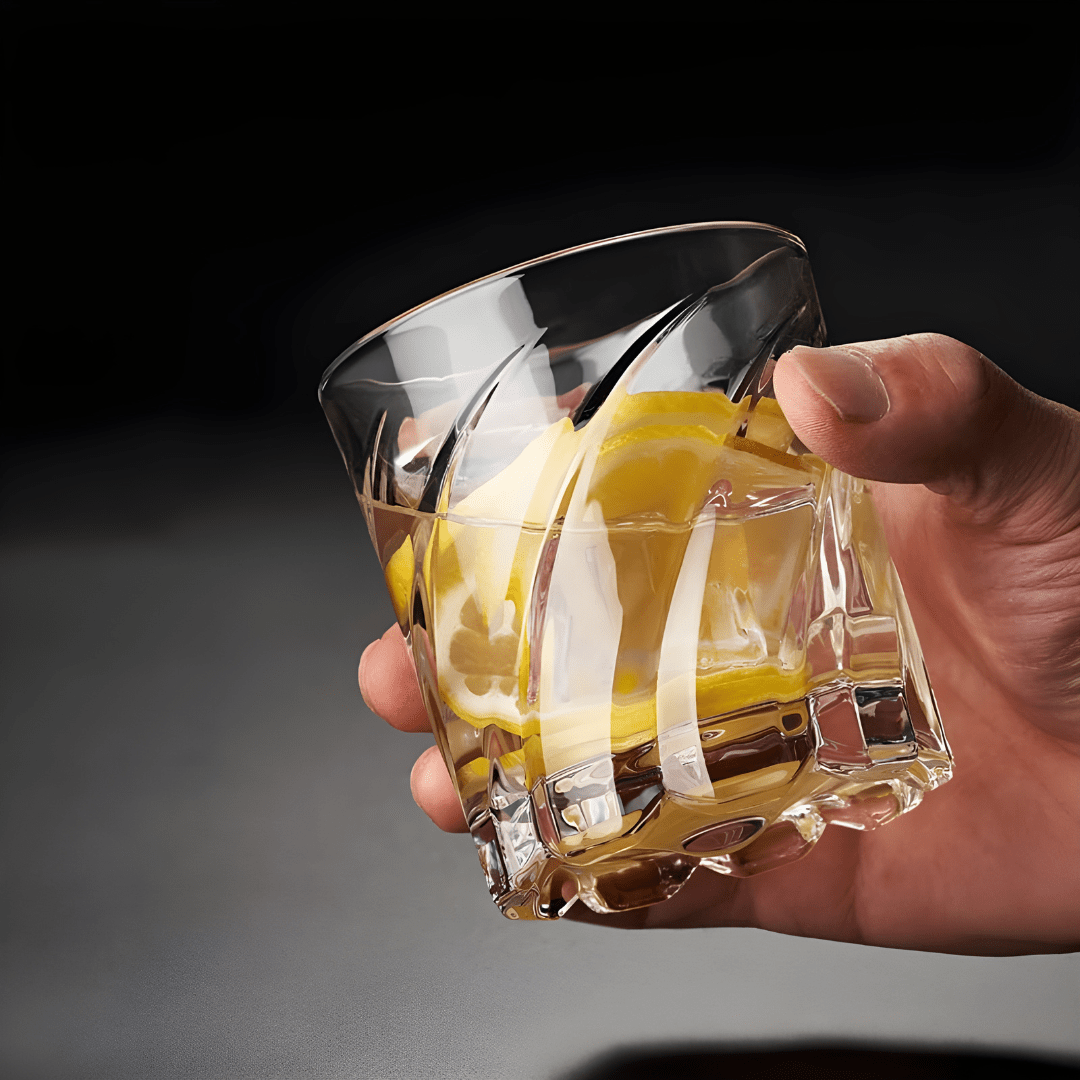 Crystal rotatable whiskey glass tumbler 285ml – stylish drinkware for home or bar in Beirut Lebanon