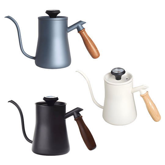 550ml gooseneck coffee kettle with thermometer and wooden handle – matte black, blue, and white – Lebanon