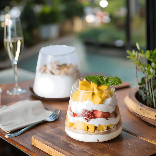 Wide-mouth clear glass cup for drinks and desserts – 280ml or 350ml