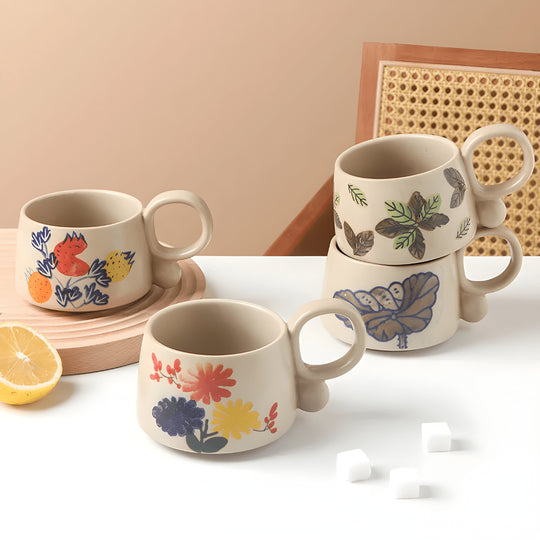 350ml Hand-Painted Floral Ceramic Mug – Artistic Vintage Collection