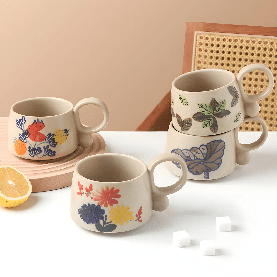 350ml Hand-Painted Floral Ceramic Mug – Artistic Vintage Collection ...