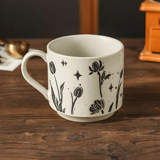 Lelyi 310ml artistic ceramic mugs in Nordic style – floral, cat, and abstract line designs – perfect for tea or coffee in Beirut Lebanon
