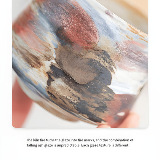 Hand-painted stoneware ceramic coffee and tea cup – retro 200ml design with Earthfire Cloud and Misty Lake Sky finishes.