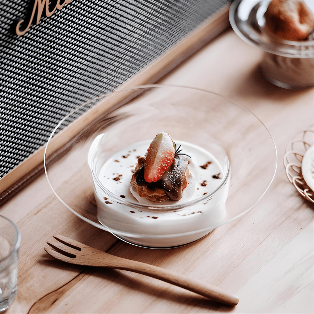 Elegant 250ml clear glass bowl with cap-shaped design, ideal for serving dessert, salad, or breakfast – available in Beirut, Lebanon