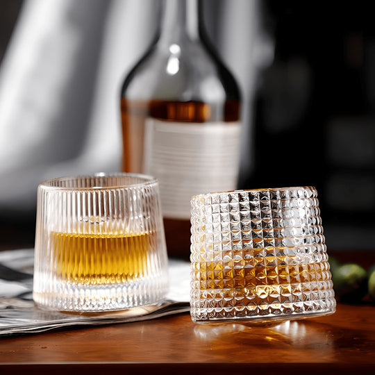 150ml rotating whisky glass with hemispherical base, hand-blown lead-free crystal – available in 3 elegant designs for premium drinkware lovers in Beirut