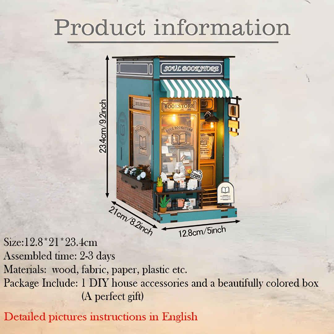 Soul Bookstore DIY Miniature Book Nook with LED & Music Box