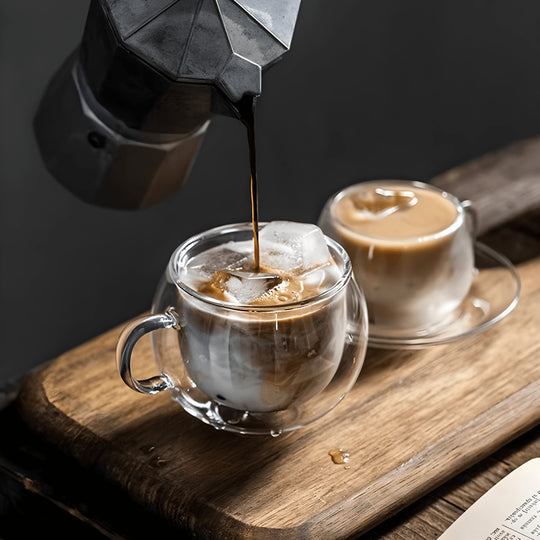 Double wall glass coffee cup with saucer and spoon – 150ml or 350ml – Beirut Lebanon