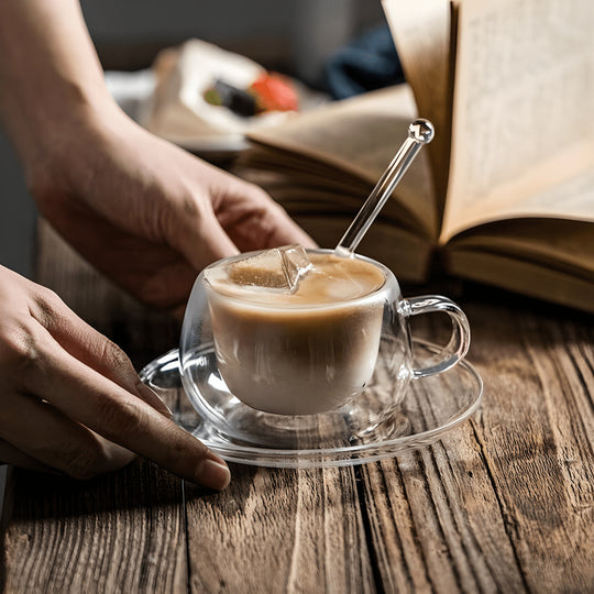Double wall glass coffee cup with saucer and spoon – 150ml or 350ml – Beirut Lebanon