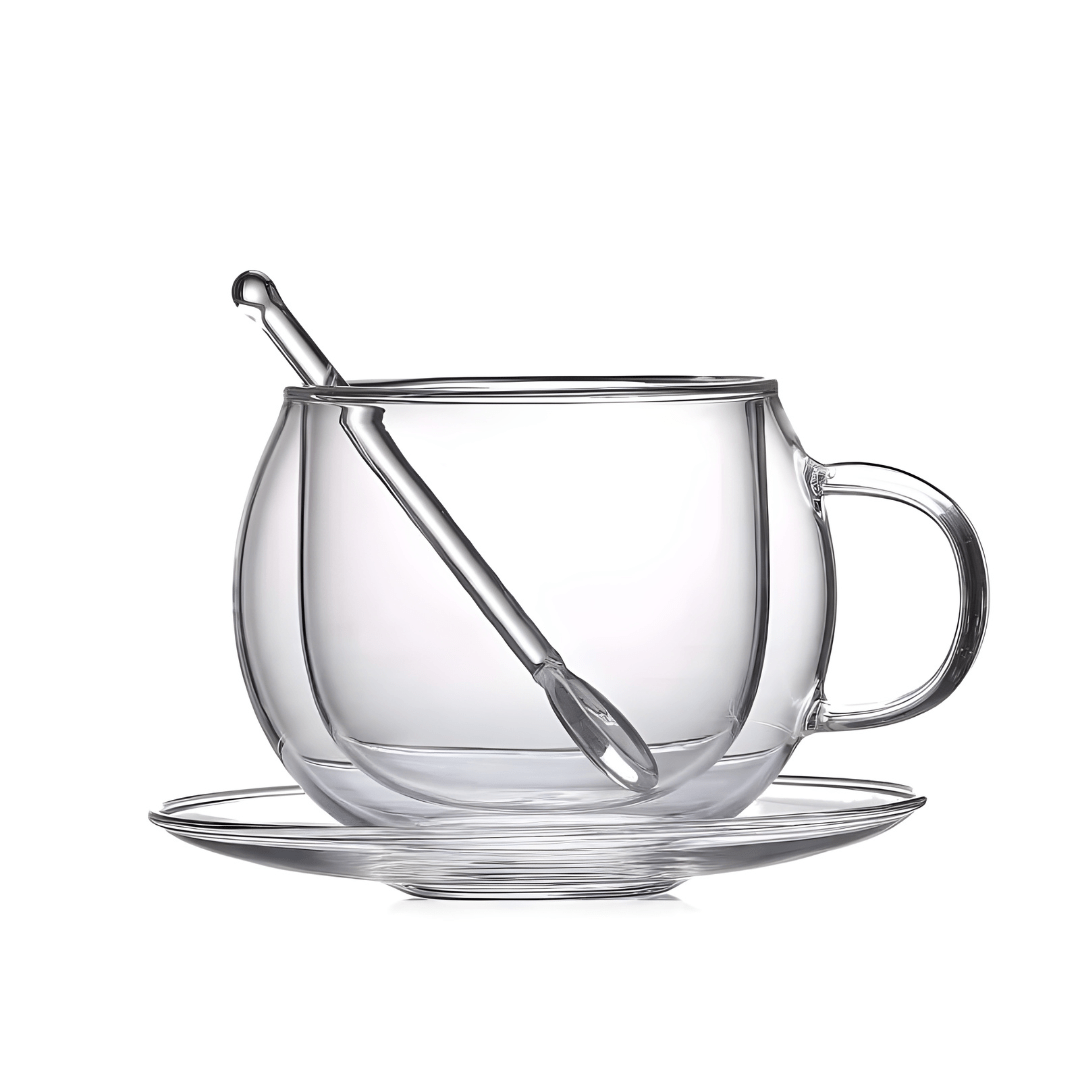 Double wall glass coffee cup with saucer and spoon – 150ml or 350ml – Beirut Lebanon