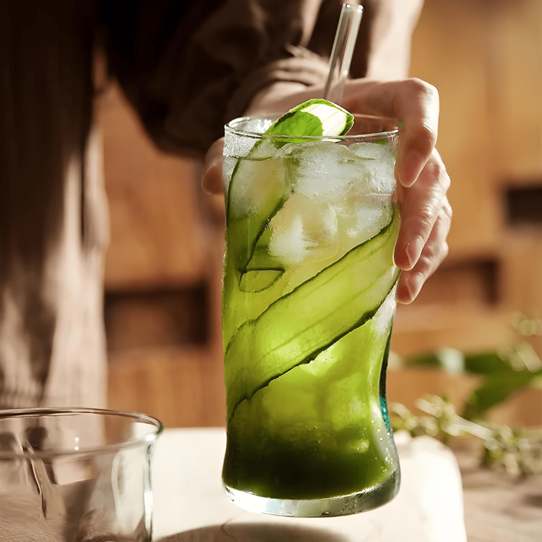 Twisted vintage drinking glass in 340ml and 440ml with handcrafted rim – available in Beirut, Lebanon