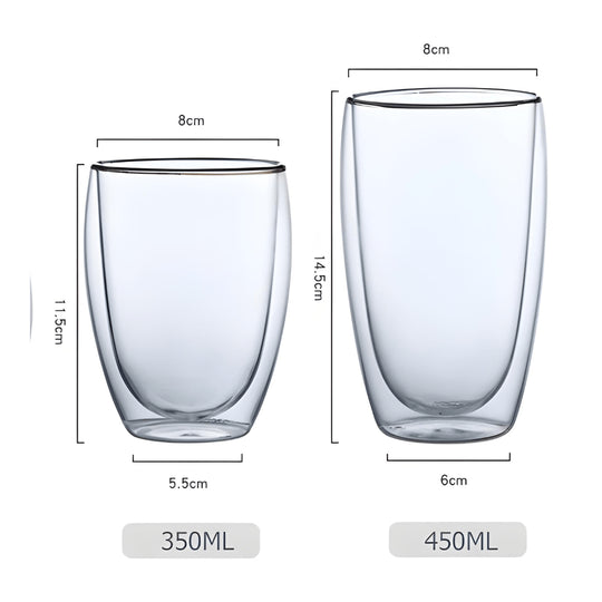 Double Wall Heat-Resistant Glass Cup – 350ml / 450ml – For Hot & Cold Drinks