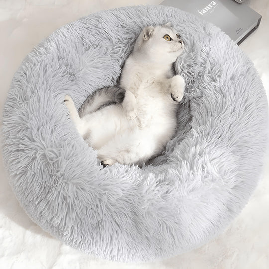 Washable plush pet bed 50cm for small dogs and cats in white, pink, and grey – breathable comfort sofa