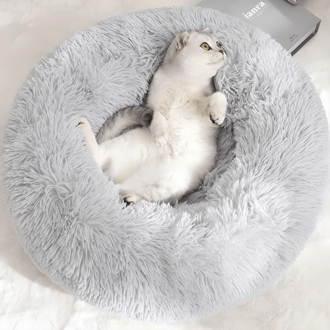 Washable plush pet bed 50cm for small dogs and cats in white, pink, and grey – breathable comfort sofa