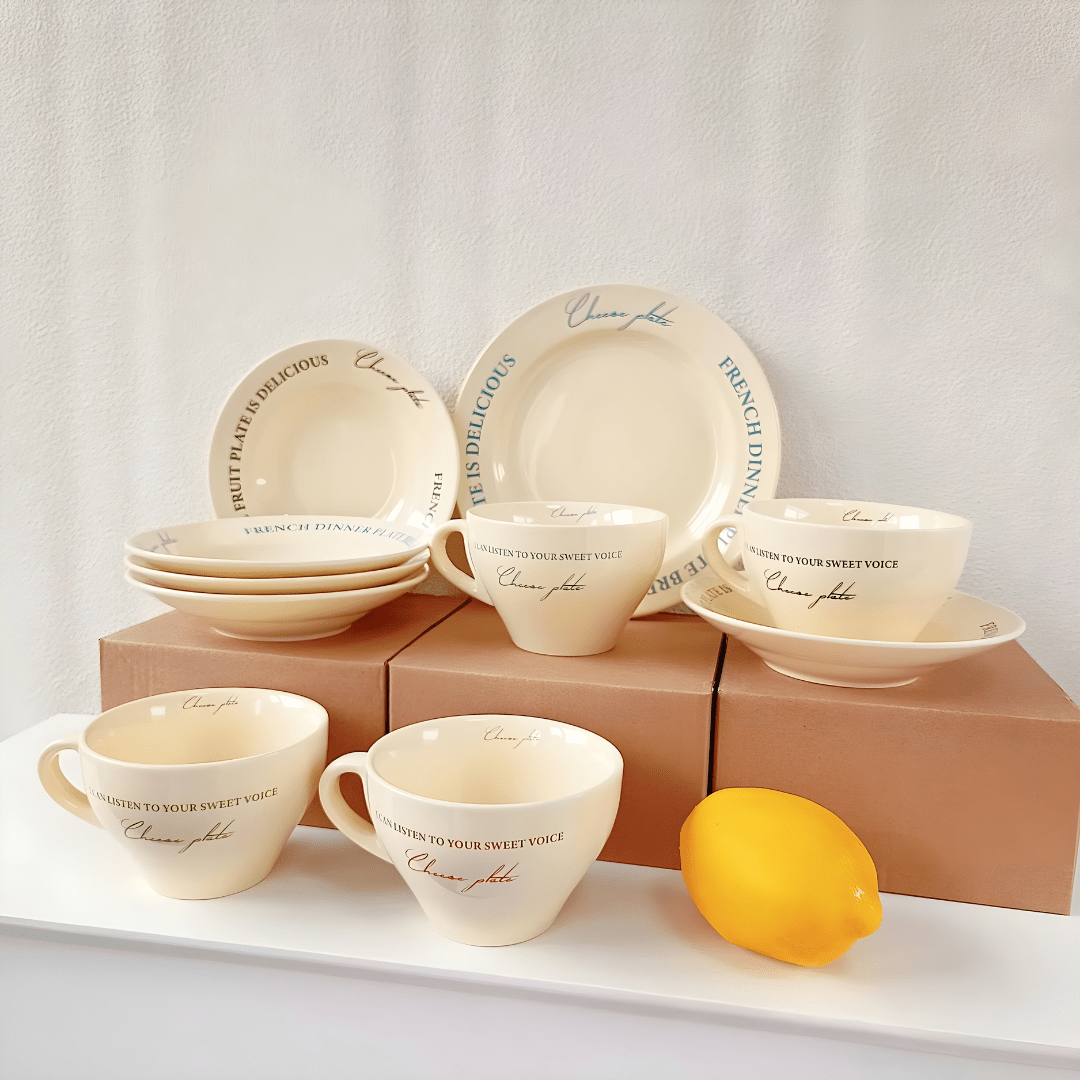 Large saucer with coffee mug – premium ceramic table setting