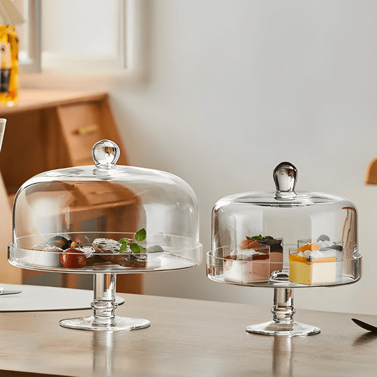 European Style Premium Glass Cake Stand with Dome – 2 Sizes, Gift-Ready Packaging