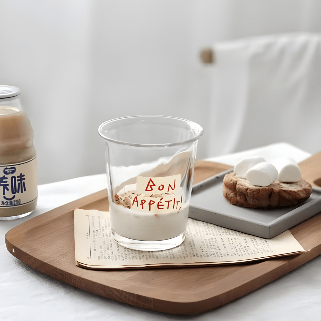 Bon Appétit 320ml Glass Cup – Red & Blue Lettering